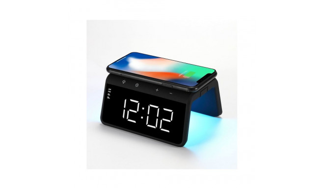 Evelatus WCC01BK 2in1 Large Digit Alarm Clock with 10W wireless charger & RGB Color Lamp Black