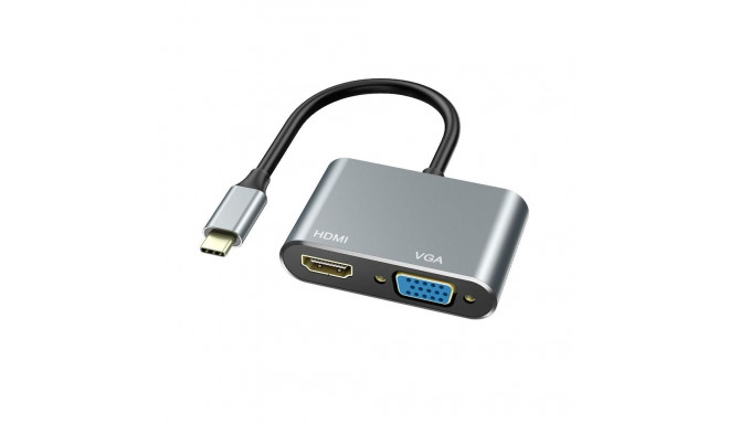 iLike HD4 2in1 videoadapter – konverter USB-C-lt Hdmi 4K 30Hz / VGA monitori hõbedaseks (OEM)
