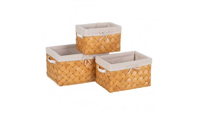 Basket set Natural Wood Fabric 39,5 x 30 x 24 cm (3 Units)