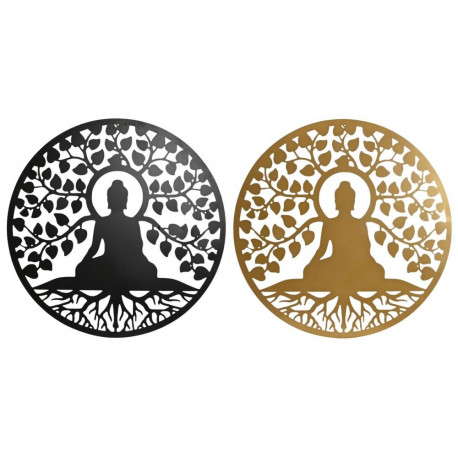 Seinakaunistus Home ESPRIT Must Kuldne Buddha Idamaine 100 x 1 x 100 cm (2 Ühikut)