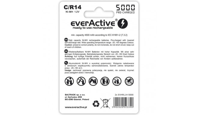 Atkārtoti Uzlādējamas Baterijas EverActive EVHRL14-5000 1,2 V