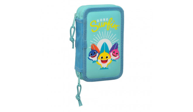 Double Pencil Case Baby Shark Surfing Blue White 12.5 x 19.5 x 4 cm (28 Pieces)