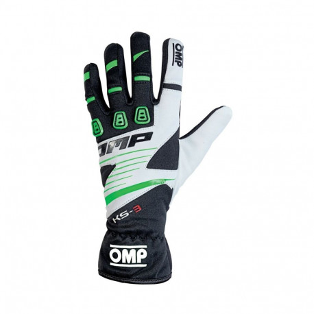 Kids Karting Gloves OMP KS-3 MY2018 Valge Must Roheline 6 kart