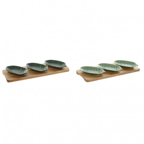 Appetizer Set Home ESPRIT Green Dark green Bamboo Porcelain Tropical 4 Pieces 28,4 x 10,5 x 3 cm (2