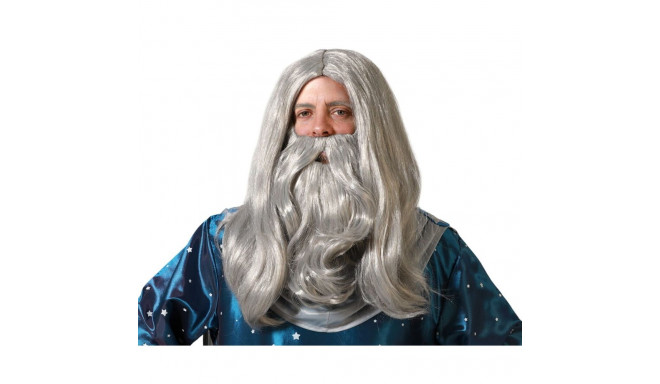 Wig with beard Wizard Grey