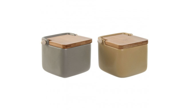 Salt Shaker with Lid Home ESPRIT Beige Grey Natural Bamboo Dolomite 15 x 12 x 11 cm (2 Units)