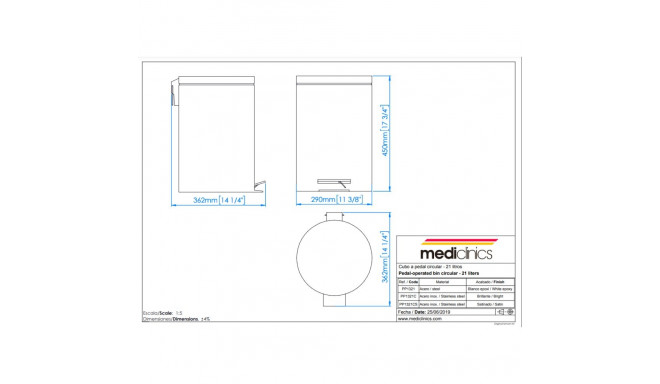 MEDICLINICS PP1321CS Apvali Šiukšlių Dėžė Su Pedalu, 20 L, Satinas