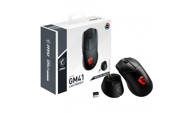 MSI CLUTCH GM41 LIGHTWEIGHT WIRELESS Gaming Mouse 'RGB, upto 20000 DPI, low latency, 74g weight, 80 