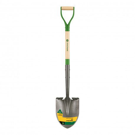 Round point shovel with wooden shaft 113 cm and steel D-grip handle John Deere®