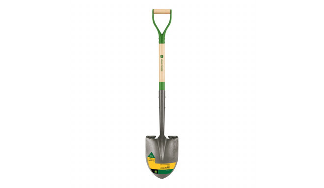 Round point shovel with wooden shaft 113 cm and steel D-grip handle John Deere®