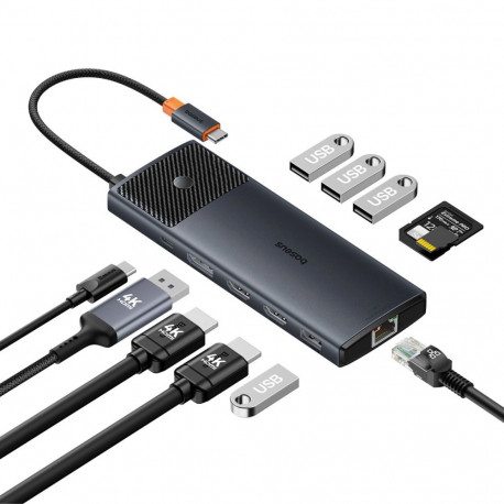 Basesu Metal Gleam Series II 11 in 1 Hub USB-A/USB-C PD/HDMI/DP/RJ45/SD/TF - black