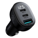 Joyroom JR-CCD04 30W 2x USB-C USB-A nabíječka do auta s displejem - černá
