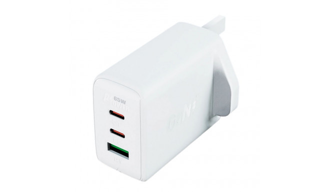 Acefast charger GaN 65W 3 ports (1xUSB, 2xUSB C PD) UK plug white (A44)