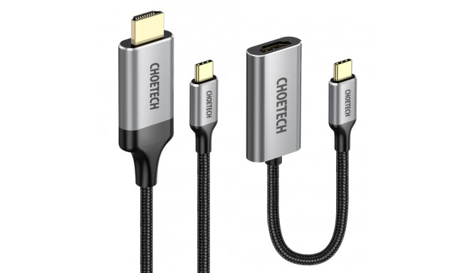 Choetech kit adapter HUB USB Type C - HDMI 2.0 (3840 x 2160 @ 60Hz) gray (HUB-H12) + USB cable Type 