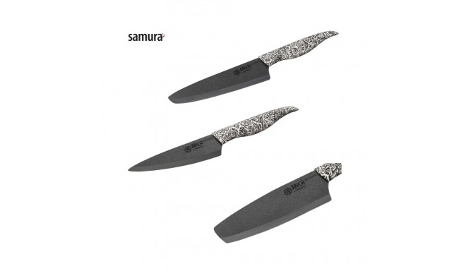 Samura Inca kompl. no 3 keramiskiem nažiem: Universāls 155mm / Nakiri 165mm / Šefa 187mm Melna