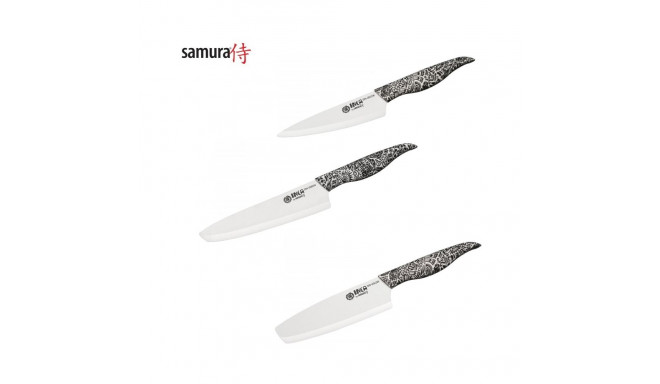 Samura Inca set of 3 Ceramic knife Utility knife 155mm / Nakiri knife 165mm / Chefs knife 187mm Whit