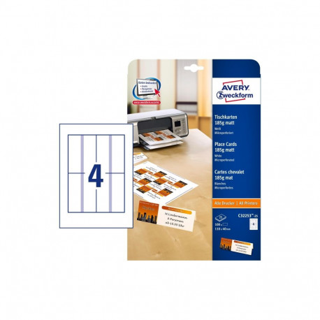 Nimesildikaart AVERY Zweckform 110x40mm 185g mikroperf.-ga 25 lehte matt valge