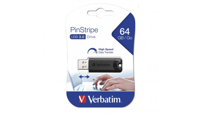 VERBATIM PENDRIVE PINSTRIPE USB 3.0 64GB BLACK 49318