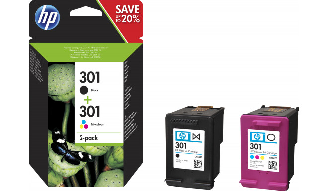 HP tint 301 N9J72AE Instant Ink, must/värviline