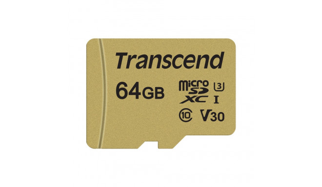 Transcend Gold 500S microSD w/adp (V30) R95/W60 64GB