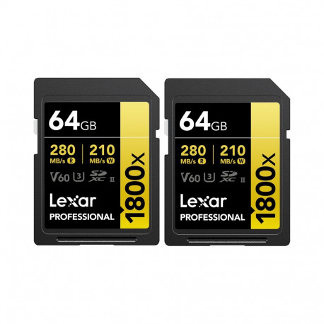 Lexar SDXC Pro 1800x U3 UHS-II R280/W210 (V60) 64GB - 2pack