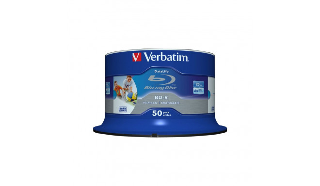 VERBATIM 50x BD-R 25GB Single Layer Datalife HTL 6x Wide printable no ID