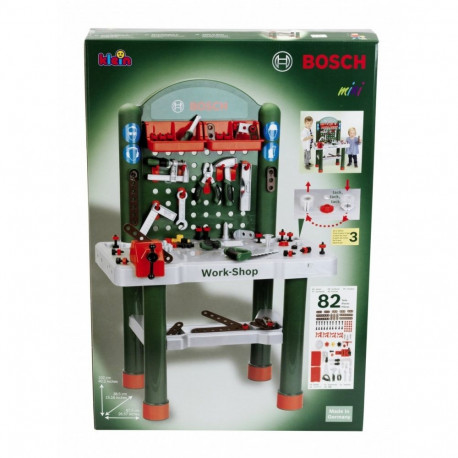 The Bosch Workshop (82 Pieces) is a popular children's toy workbench set manufactur