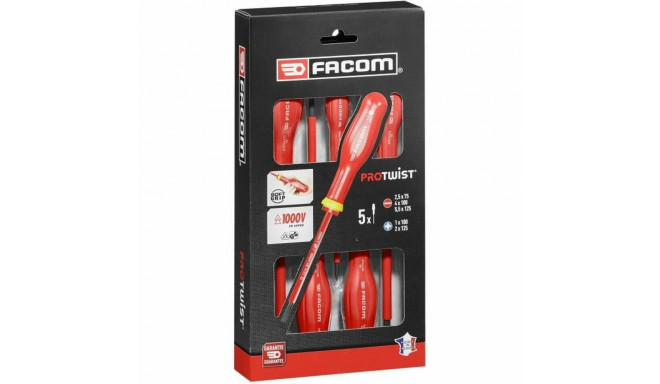 Screwdriver Set Facom Protwist Isolated 1000V AT5VE.PB Flat Pozidriv 5 Pieces