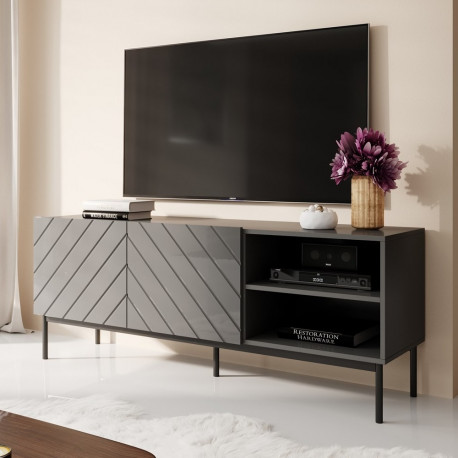 ABETO RTV kapp mustal terasraamil 150x42x60 cm grafiit/läikiv grafiit