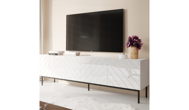 ABETO RTV cabinet on black steel frame 200x42x60 white/gloss white