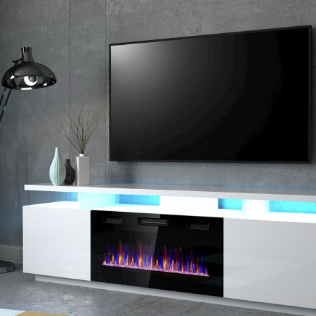 RTV EVA cabinet with electric fireplace 180x40x52 cm white/gloss white