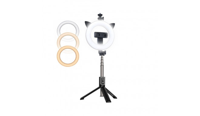 CP X3 LED 16 cm laetav selfie-lamp BT kaugjuhtimispuldi ja käepidemega + põrandaalus 20–90 cm + tele