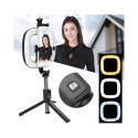 CP X1 LED 16cm Uzlādējama Selfie Lampa ar BT Pulti & Rokturi + Grīdas statīvu 20-90cm + Telefona sti