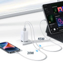 Rychlonabíječka Ugreen CD244 65W USB-A / 2x USB-C GaN - bílá
