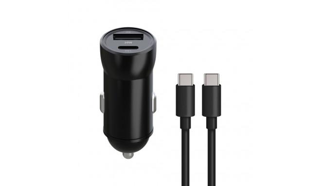 Maxlife MXCC-04 PD QC car charger 1x USB-C 1x USB 20W black + USB-C - USB-C cable 60W