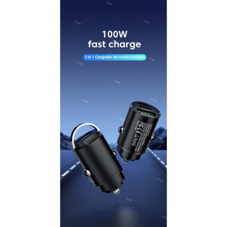 100W A + C sigarisüütaja autolaadija USB-C Mini Metal Pull Ring QC 3.0 Kiirlaadimine