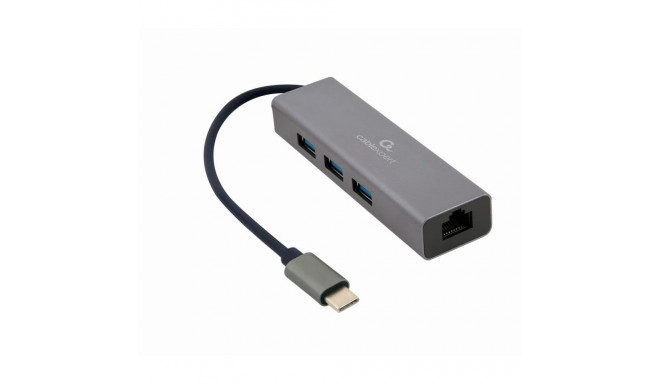 USB-C-хаб на 4 порта GEMBIRD A-CMU3-LAN-01 Белый Серый