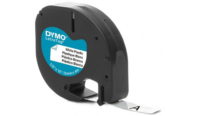Dymo label printer tape LetraTag Plastic 12mmx4m, black/white