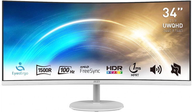 MSI PRO MP341CQWDE, LED monitor (86 cm (34 inches), white, WQHD, VA, curved, 100Hz panel)