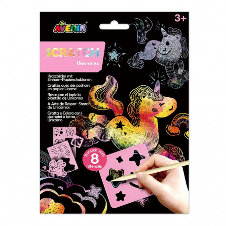 AVENIR Kraapimiskomplekt šablooniga Ükssarvikud