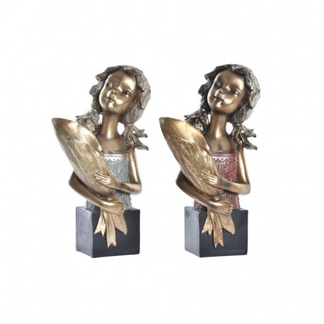 Dekoratiivkuju DKD Home Decor 21 x 13 x 36 cm Punane Kuldne Türkiissinine (2 Ühikut)