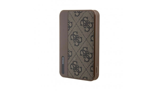 Guess 15W kiirlaadimisega 5000mAh Power Bank MagSafe PU nahaga 4G metalllogoga stiilipruun