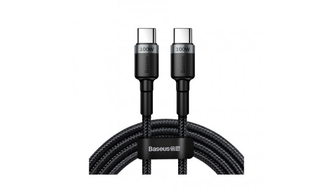 Baseus CATKLF-ALG1 PD 2.0 100W Nailon Andme- & Laadimiskaabel USB-C kuni USB-C 2M Must-Hall