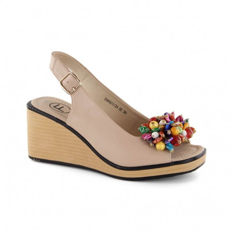 Leather wedge sandals with colorful beads Filippo W PAW528 beige (36)