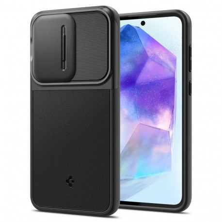Kaitseümbris Optik Armor, Samsung Galaxy A55 5G, must, kaamera kattega, Spigen