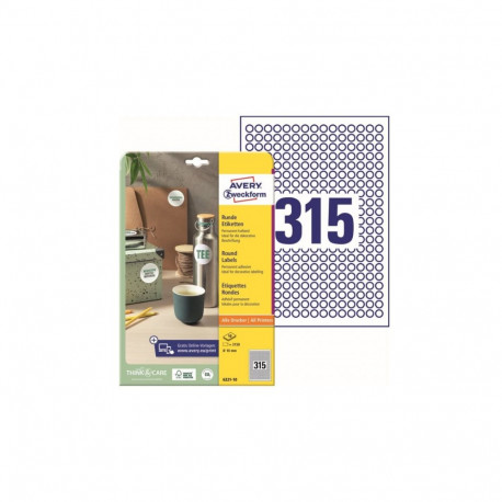 Kleebisetikett AVERY ZWECKFORM Q10mm 315 lehel 10 lehte (6221-10)