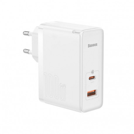 Toalaadija adapter 100W, USB-C + USB juhtmele, valge, GaN5 Pro PD 3.0 kiirlaadimine, komplektis USB-