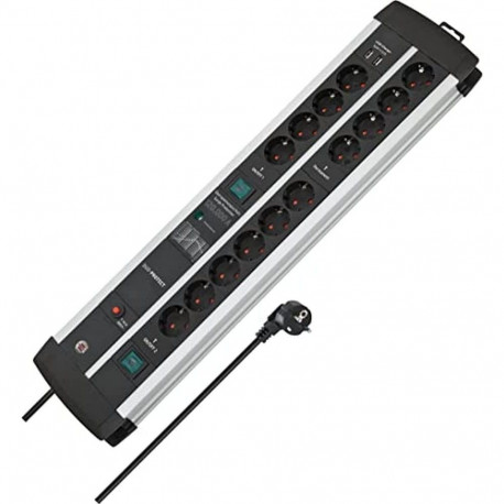 Premium-Protect-Line Steckdosenleiste 14-fach Duo (schwarz/silber, 3 Meter, 120.000A Überspannungssc