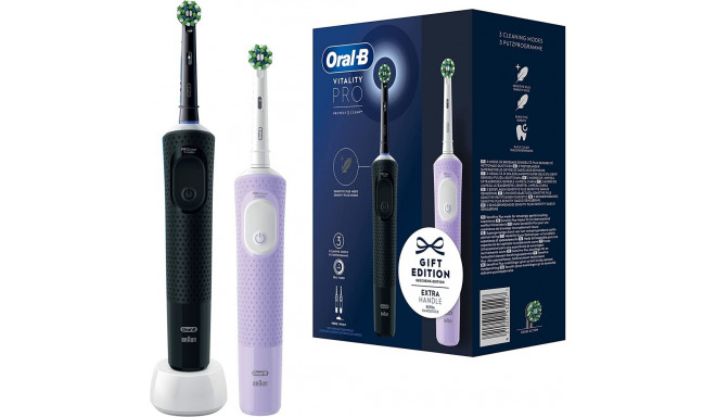 Braun Oral-B Vitality Pro D103 Duo, electric toothbrush (black/purple, black/purple violet, incl. 2n