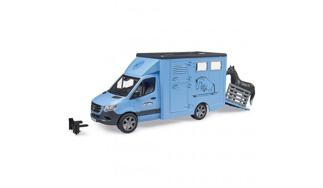 Bruder MB Sprinter animal transporter with horse, model vehicle (blue)